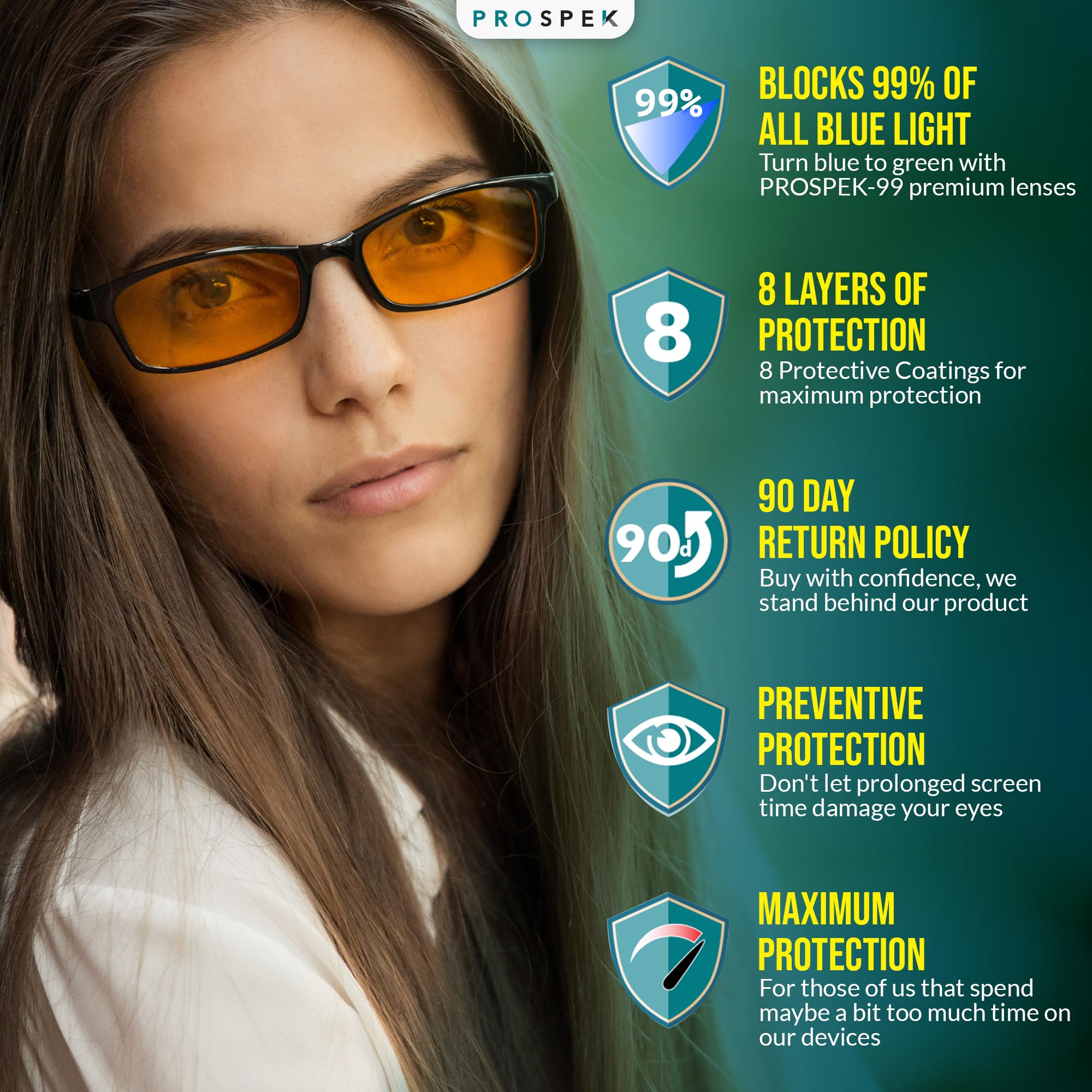 Blue Light Reading Glasses Computer Use Clear Lens 0–3.0