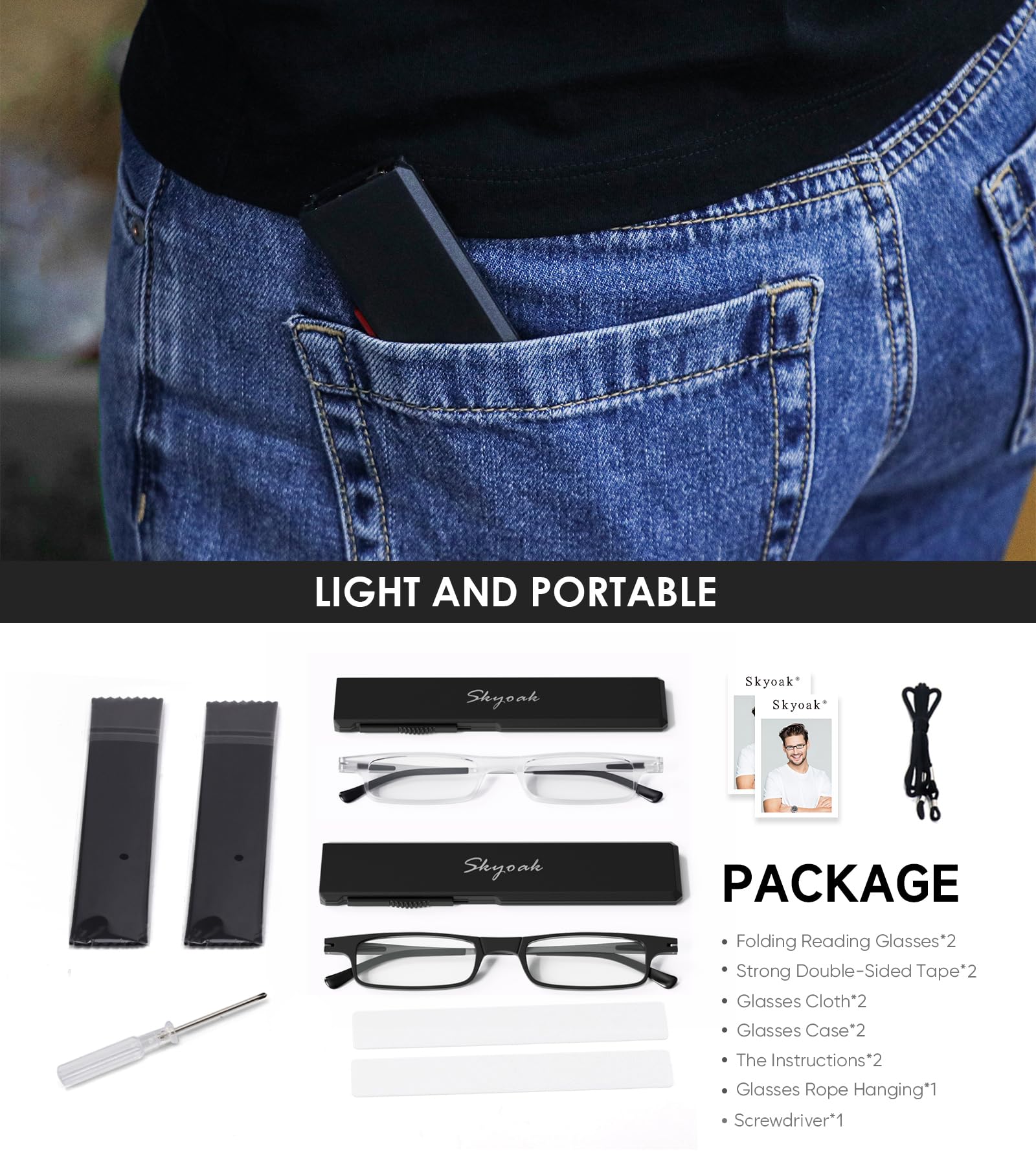 Ultra Thin Folding Reading Glasses Lightweight TR90 Set