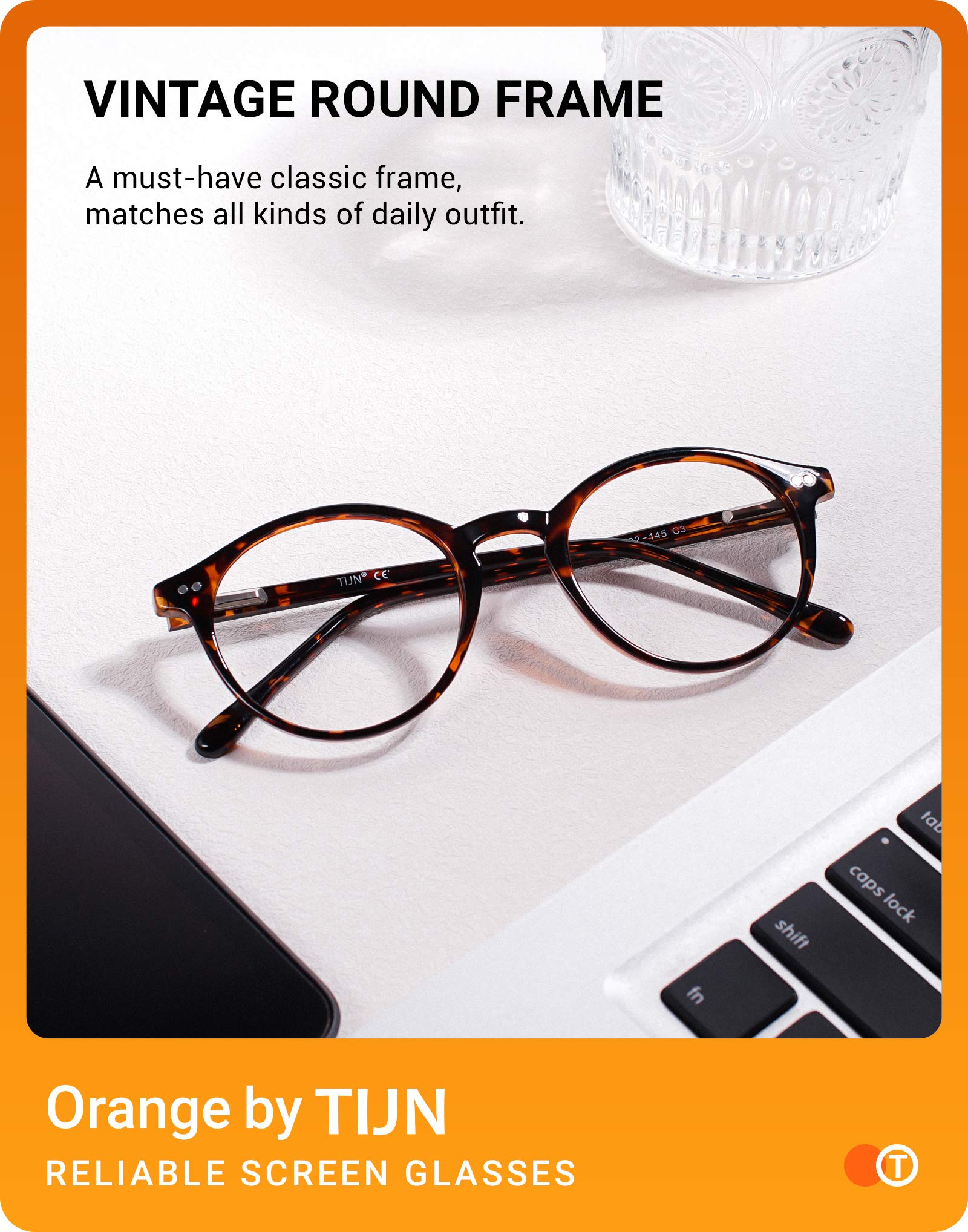 Vintage Round Blue Light Blocking Glasses Thick Rim Frame